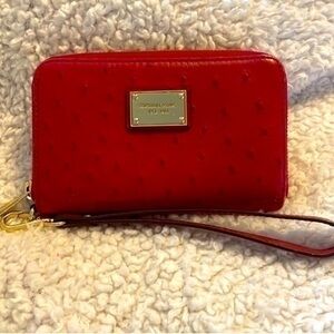 Michael Kors zip around wallet/wristlet, red, detachable strap, EUC